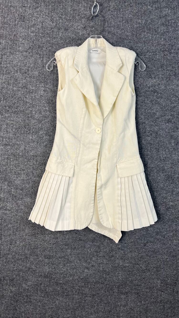 Sandro Carine Sleeveless Mini Dress Womens 34 Cream V Neck Classic Luxury - Picture 1 of 16